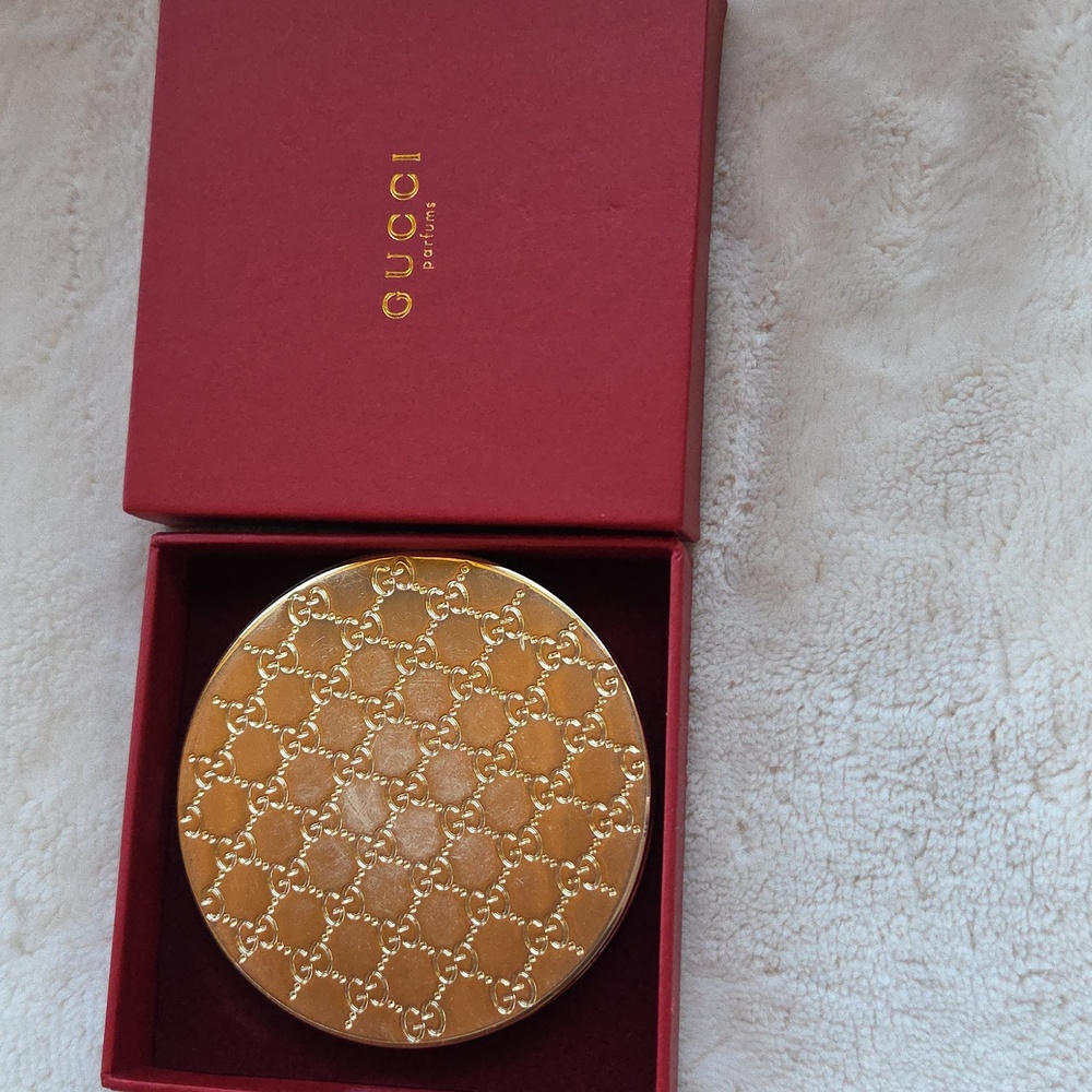 Gucci Gold Patterned Compact with Red Box